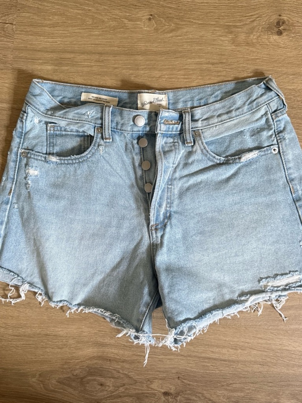 Universal Thread Light Blue Distressed Button-Front Denim Shorts